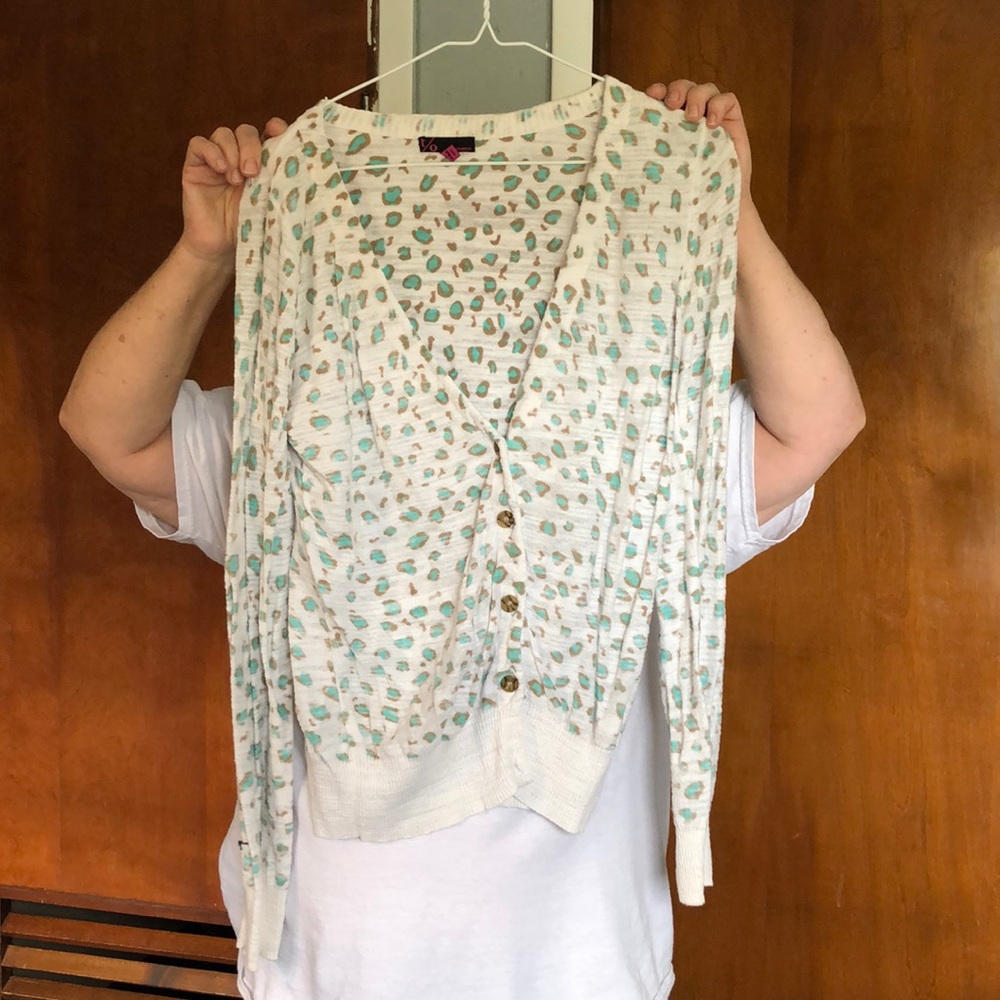 Teal and brown cheetah patterned cardigan